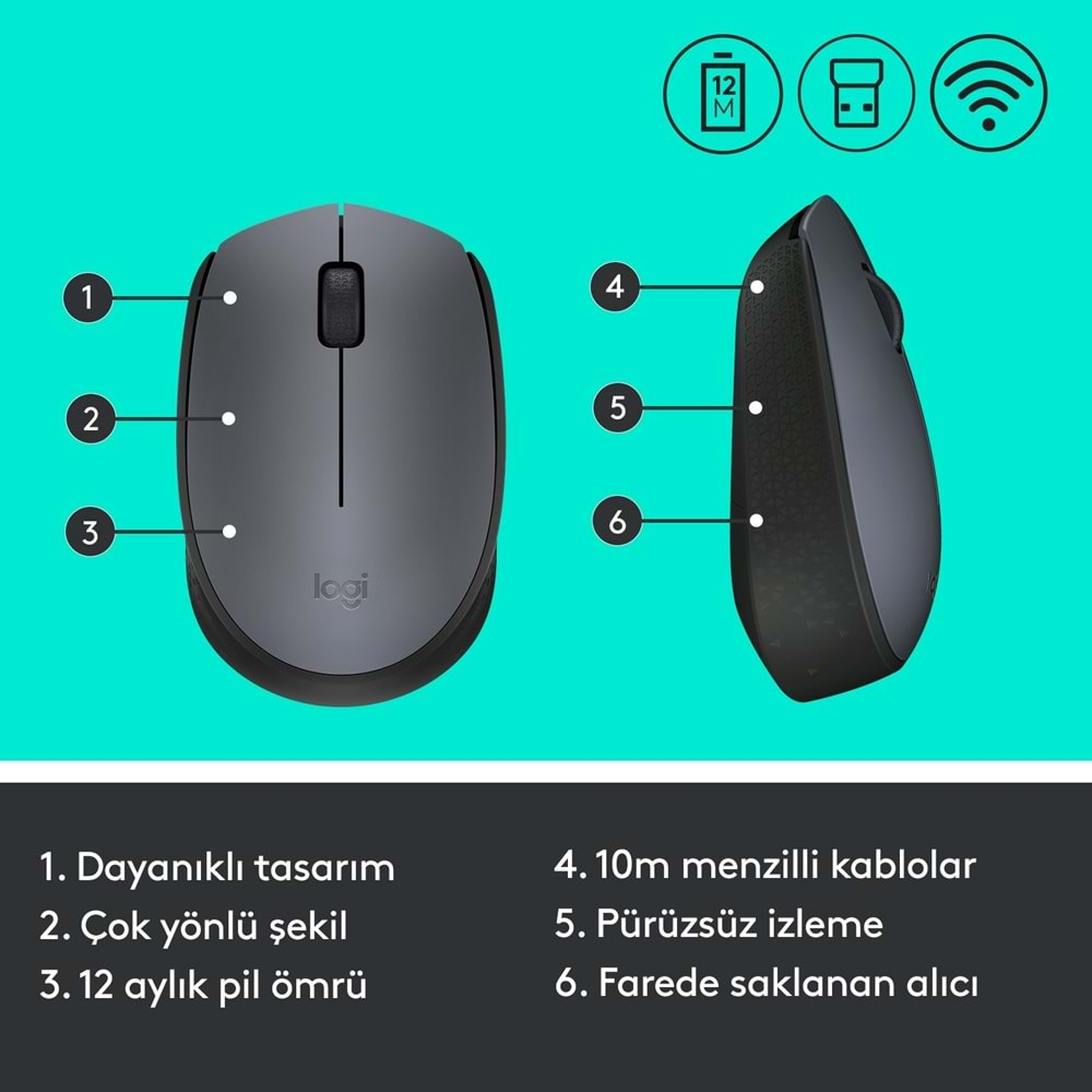 LOGİTECH M170 USB OPTİK WİRELESS KABLOSUZ MOUSE 910-004642