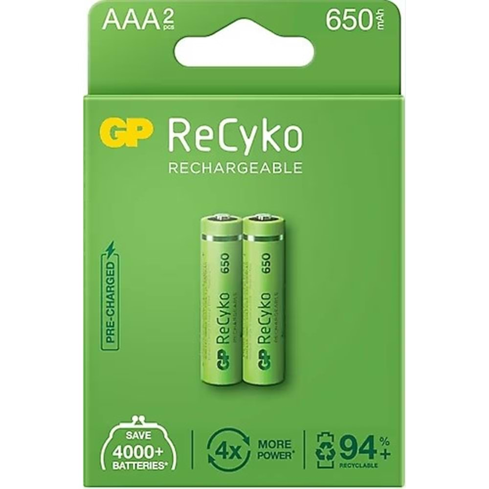 GP 650MAH AAA RECYKO İNCE ŞARJLI PİL 2Lİ PAKET