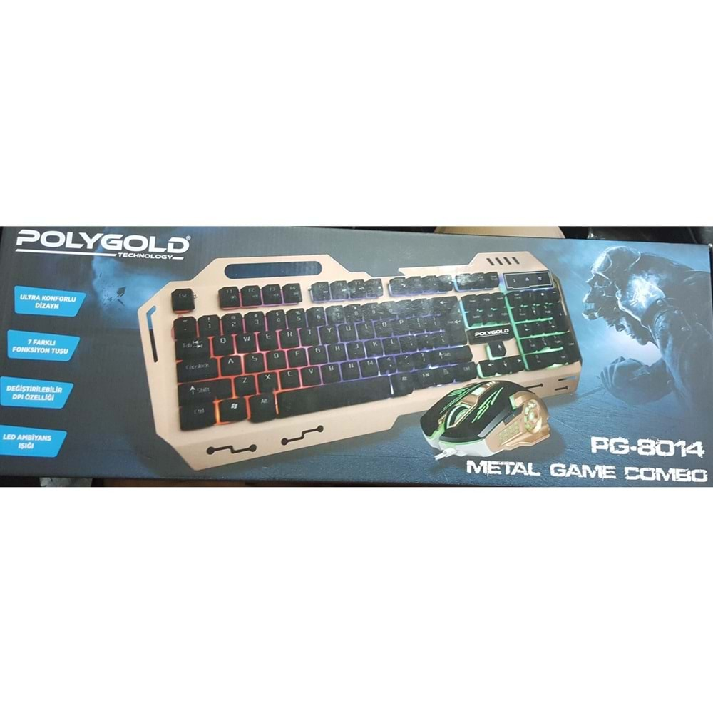 POLYGOLD PG-8014 KABLOLU OYUNCU IŞIKLI KLAVYE MOUSE SET