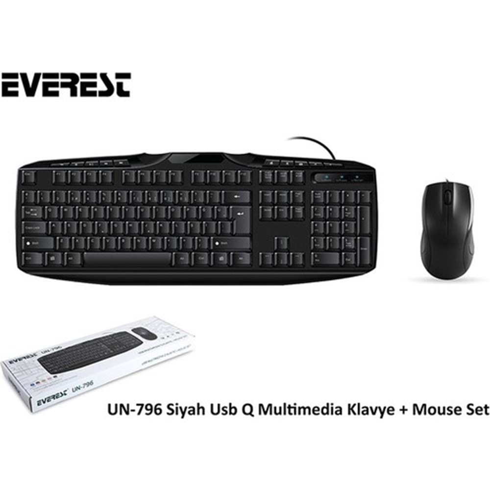 Everest UN-796 Siyah Usb Q Multimedia Klavye + Mouse Set