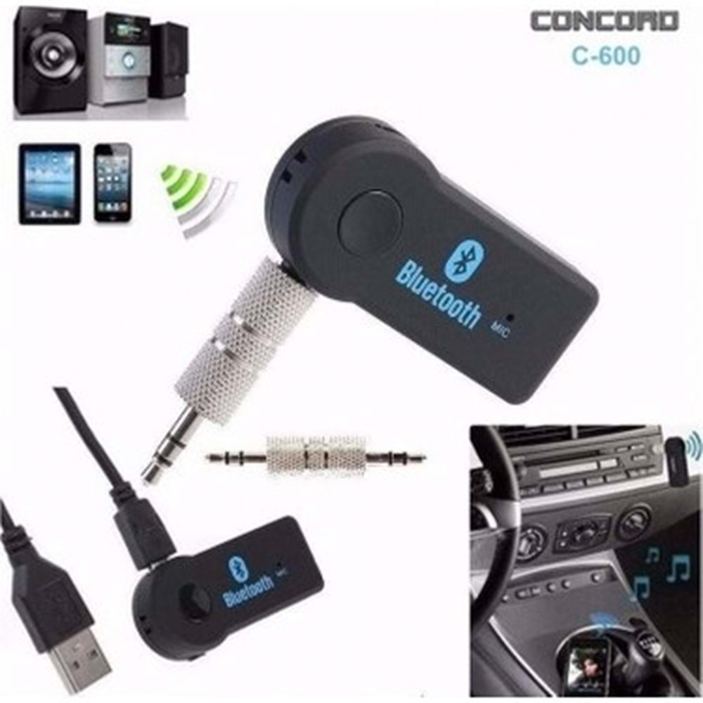 CONCORD C-600 BLUETOOTH AUX ÇEVİRİCİ ARAÇ KİTİ FM TRANSMİTTER MİKROFONLU