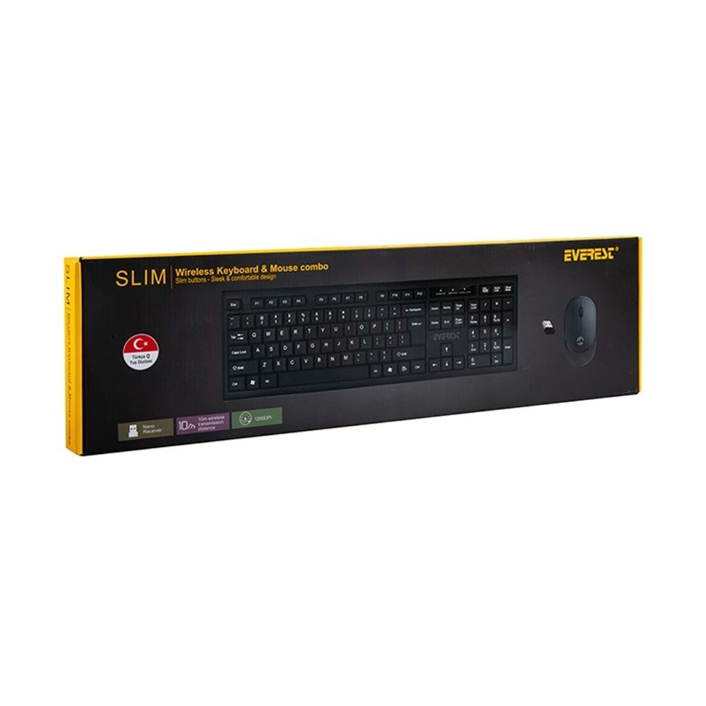 Everest KM-6121 Siyah Kablosuz Q Slim Klavye + Mouse Set