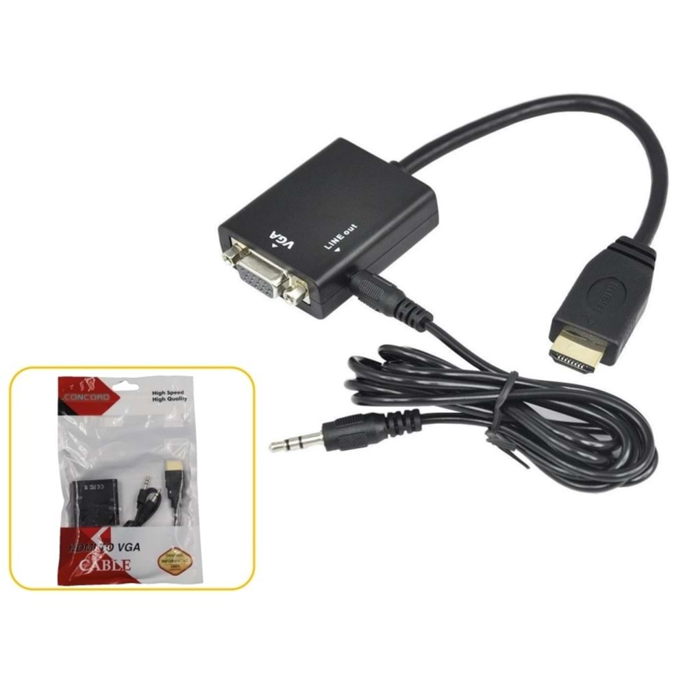 CONCORD C-554 HDMİ TO VGA + AUX DÖNÜŞTÜRÜCÜ KABLOSU