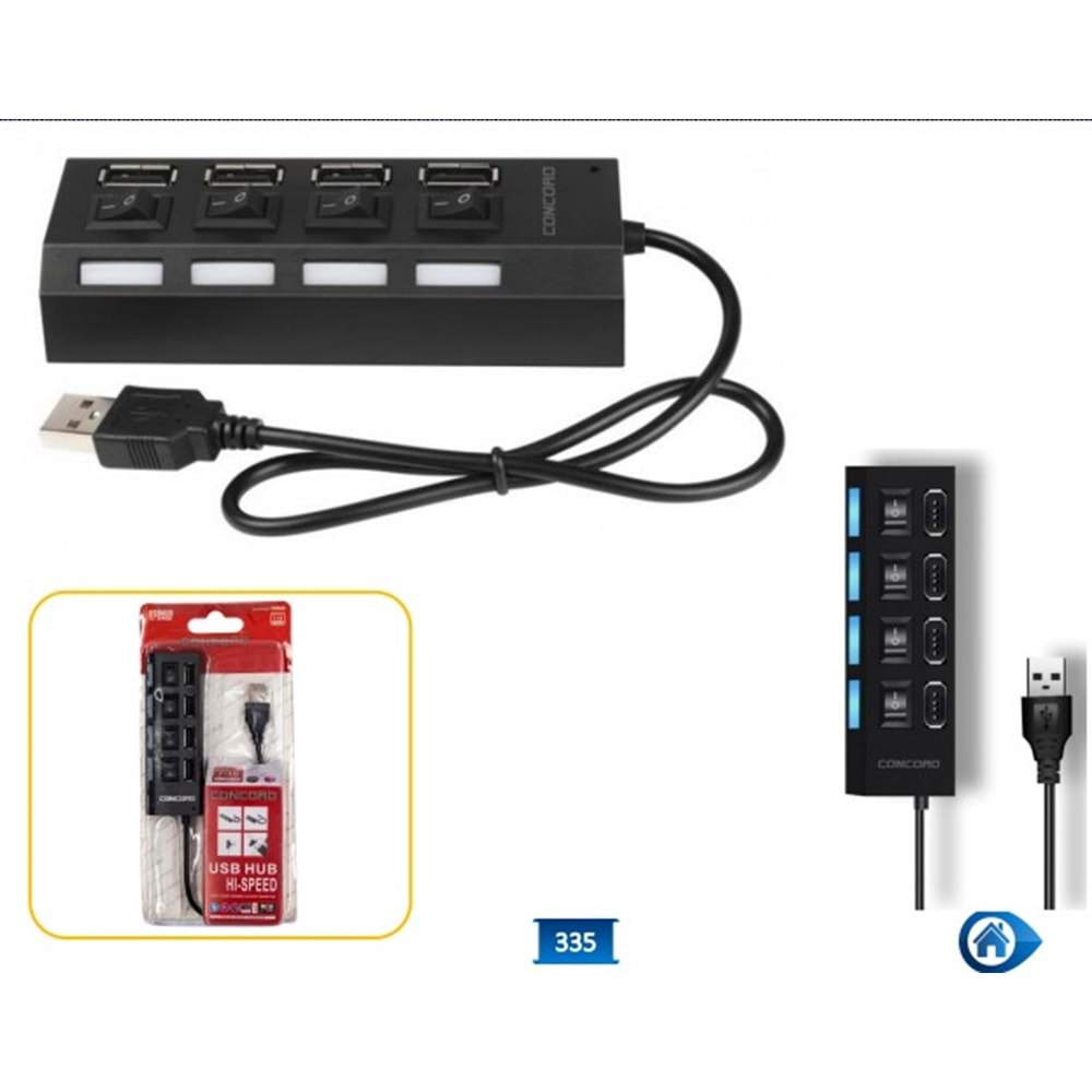 CONCORD C-852 LEDLİ USB HUB 4 PORT ANAHTARLI 2.0 USB ÇOKLAYICI