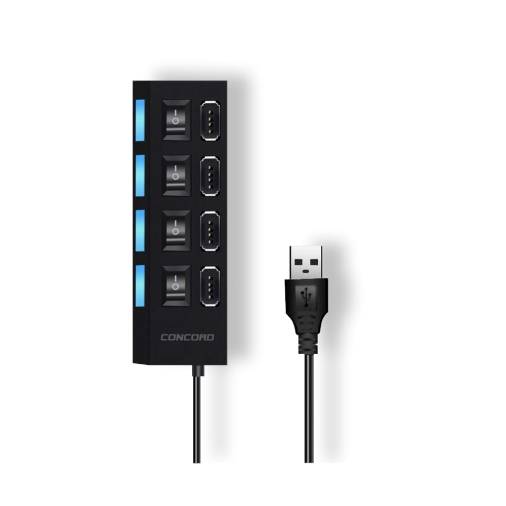 CONCORD C-852 LEDLİ USB HUB 4 PORT ANAHTARLI 2.0 USB ÇOKLAYICI