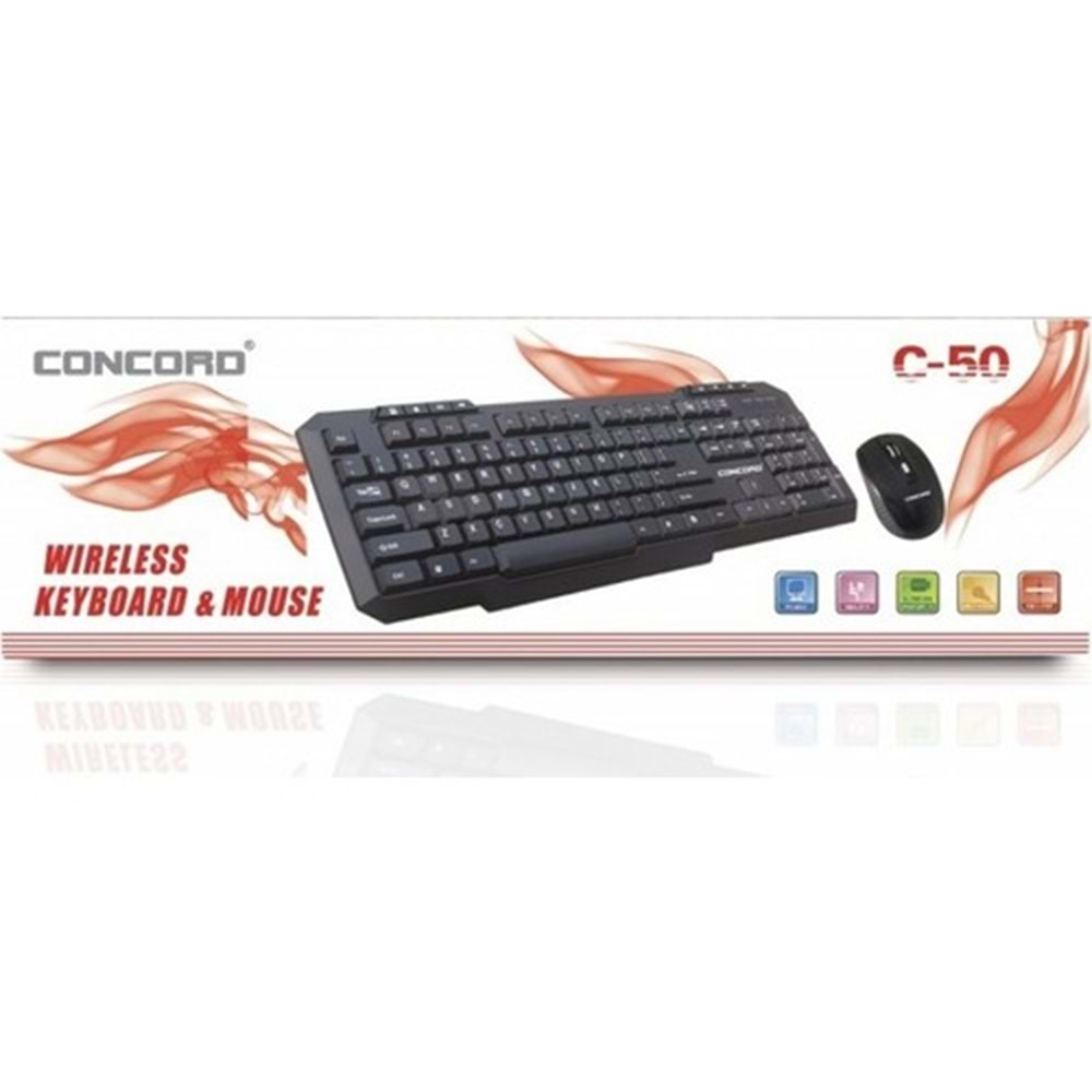 CONCORD C-50 MULTİMEDYA WİRELESS KABLOSUZ KLAVYE + MOUSE SET