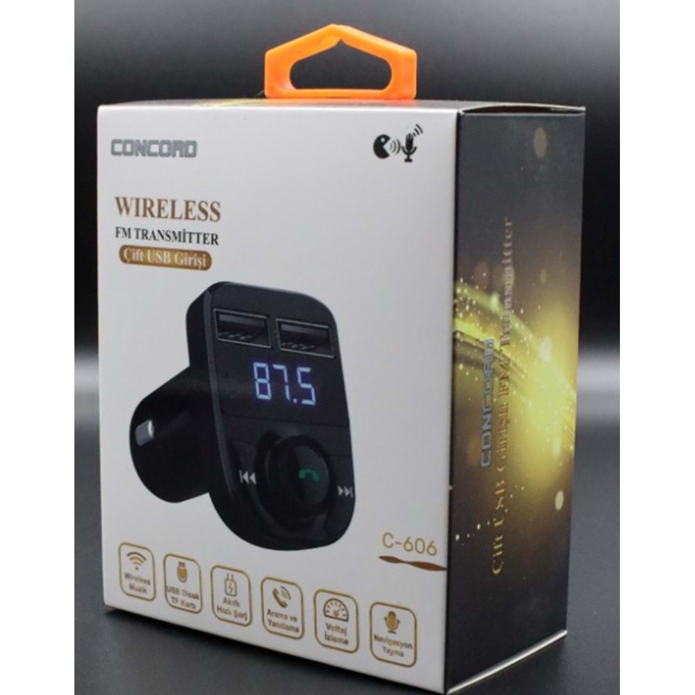 CONCORD C-606 3.1A X8 ÇİFT USB/TF/BT/FM BLUETOOTH TRANSMİTTER