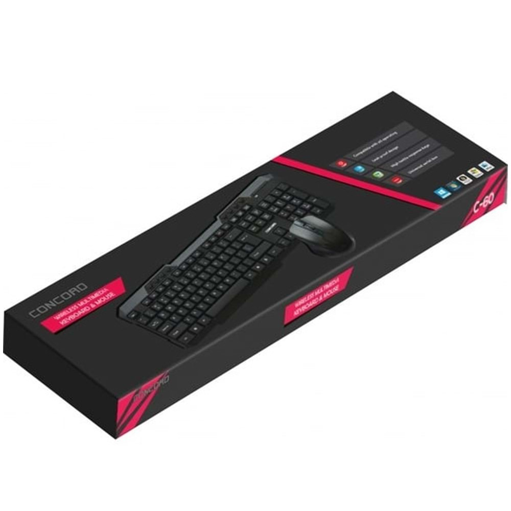 CONCORD C-60 MULTİMEDYA WİRELESS KABLOSUZ KLAVYE + MOUSE SET