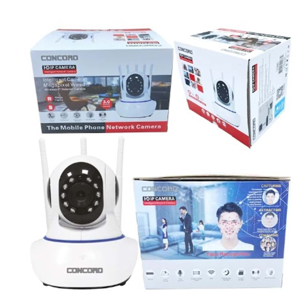 Concord C-630 3MP 1080P Full HD Gece Görüşlü Wifi TF Kart Destekli Hareketli IP Kamera