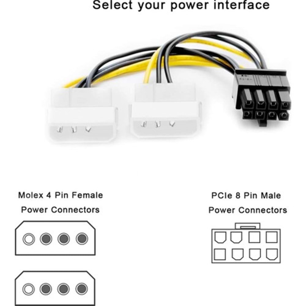 HADRON HN4597 EKRAN KARTI KABLOSU SATA POWER KABLO 8 PİN