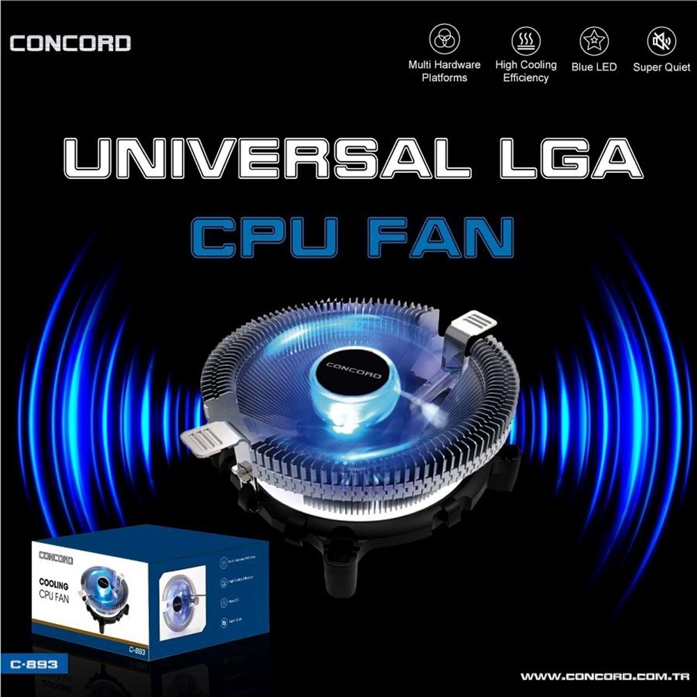 CONCORD C-893 AMD İNTEL COMBO ÜNİVERSAL LEDLİ IŞIKLI İŞLEMCİ FANI