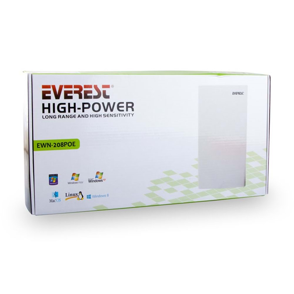 Everest EWN-208POE Dış Ortam Bina Dışı Uzun Mesafe Destekli 2.4Ghz 300Mbps Repeater+Access Point + Bridge Client Kablosuz Router