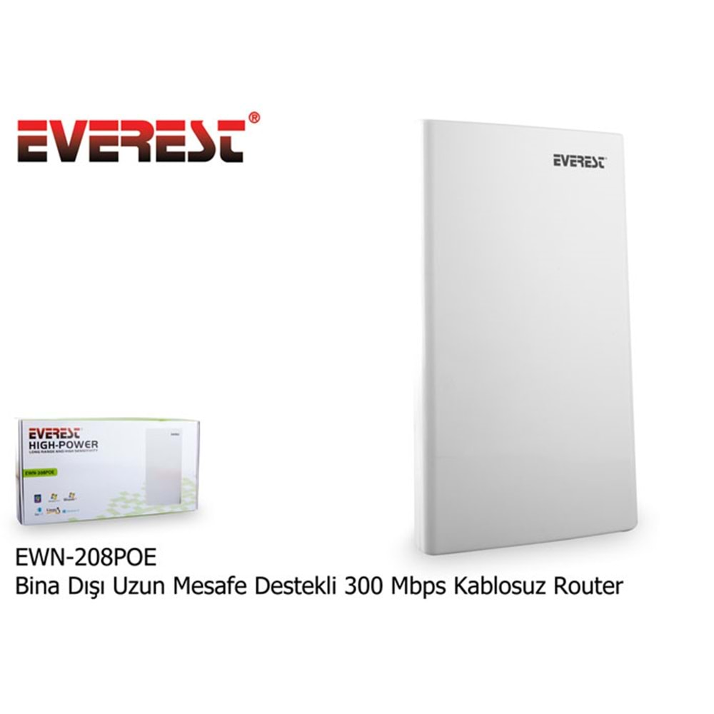 Everest EWN-208POE Dış Ortam Bina Dışı Uzun Mesafe Destekli 2.4Ghz 300Mbps Repeater+Access Point + Bridge Client Kablosuz Router