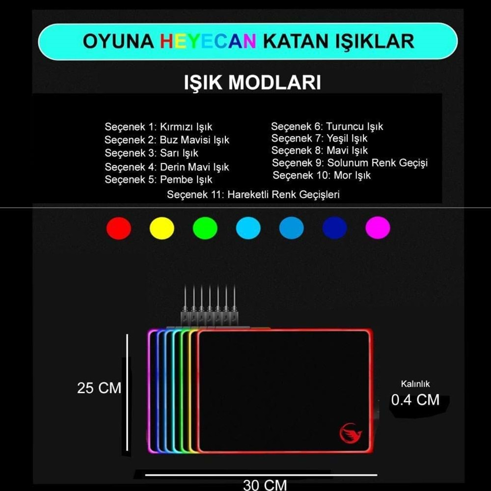 Concord LMP-25 RGB Işıklı Oyuncu Mouse Pad Kaymaz Taban 25*30cm