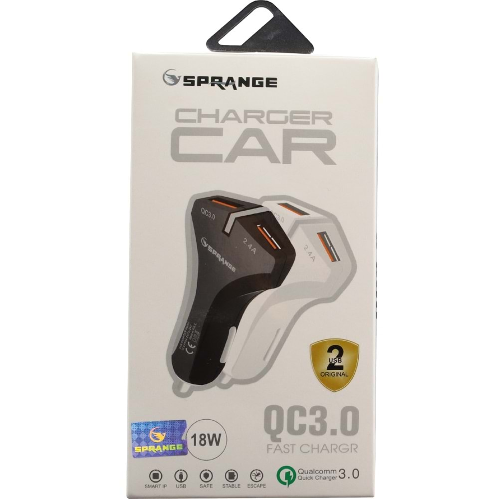 SPRANGE SCS-1 ARAÇ İÇİ 2 PORT USB 5V12V 3A 18W QC HIZLI ŞARJ ARAÇ ÇAKMAKLIK