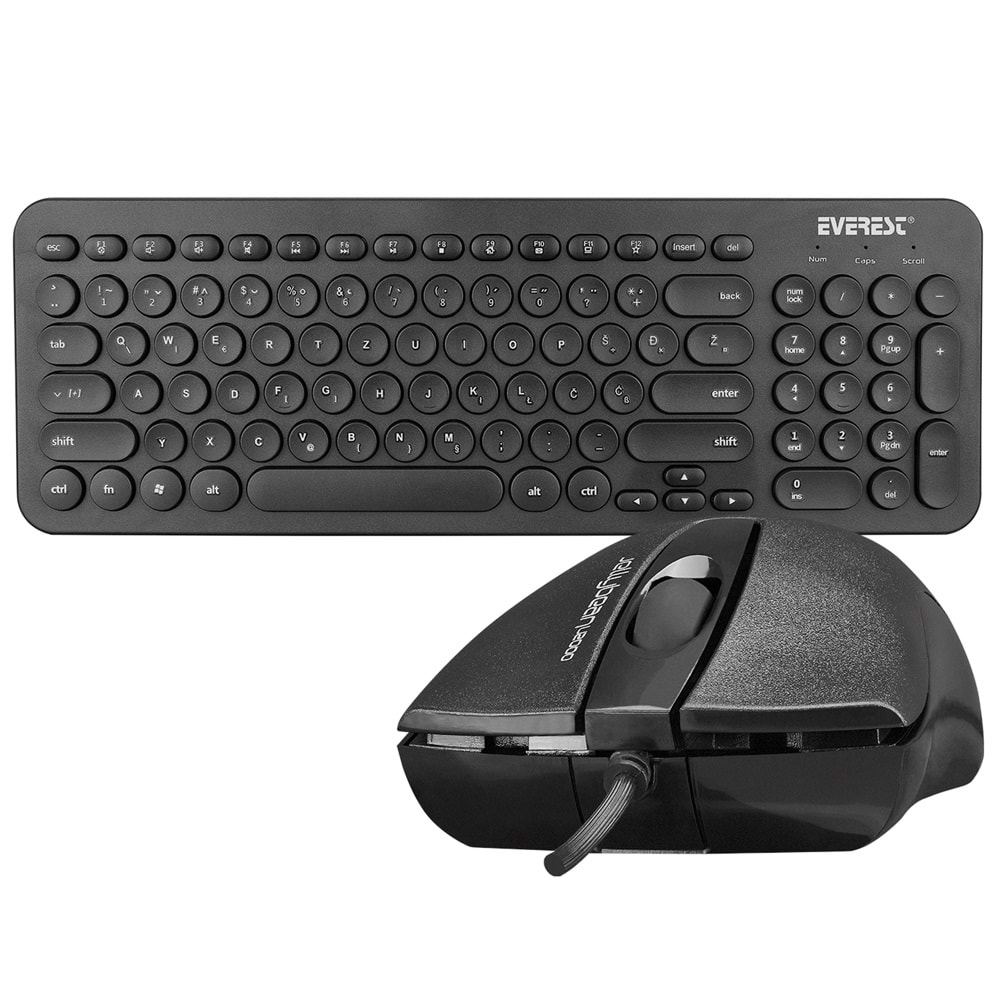 Everest KM-01K Siyah Usb Yuvarlak Tuşlu 3D Mouse Combo Türkçe Klavye + Mouse Set