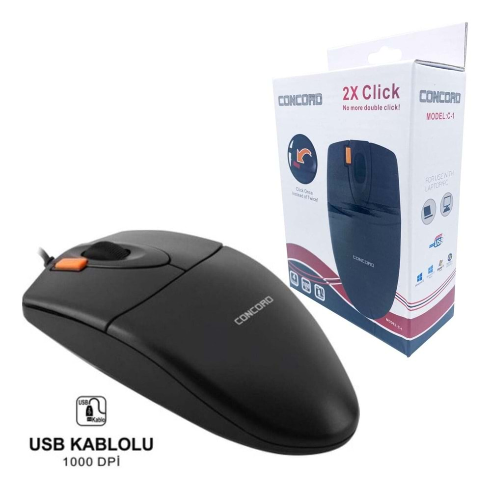 CONCORD C-1 ÇİFT KLİCK 2X CLİCK OPTİK 3D MOUSE 1.5METRE