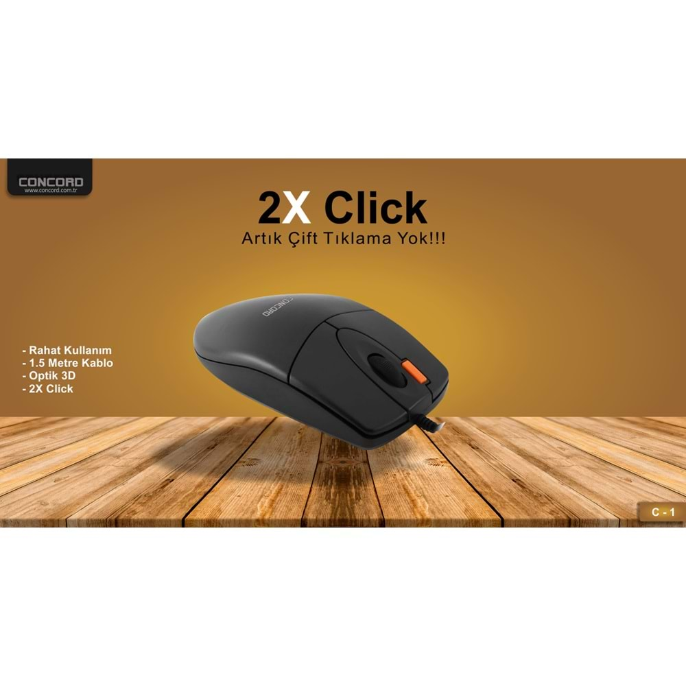 CONCORD C-1 ÇİFT KLİCK 2X CLİCK OPTİK 3D MOUSE 1.5METRE