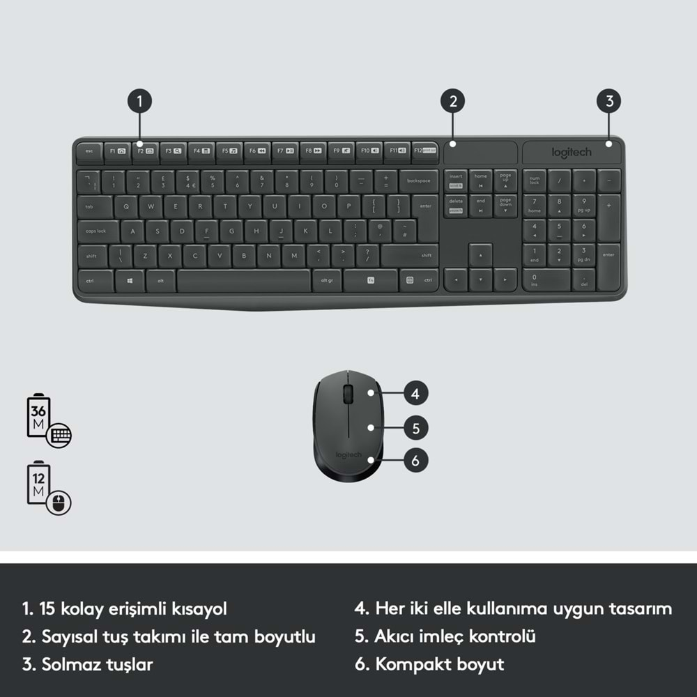 LOGİTECH MK235 WİRELESS KABLOSUZ TÜRKÇE Q KLAVYE MOUSE SET