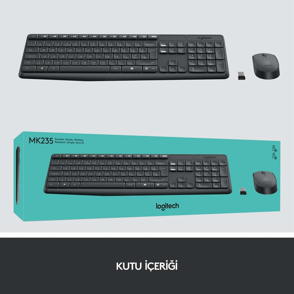 LOGİTECH MK235 WİRELESS KABLOSUZ TÜRKÇE Q KLAVYE MOUSE SET