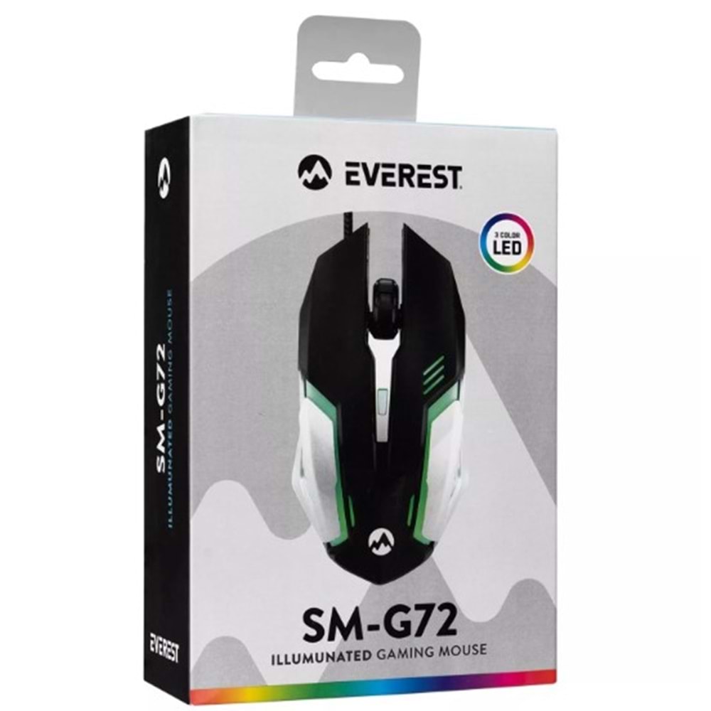 Everest SM-G72 Usb Siyah/Gümüş Işıklandırmalı Oyuncu Mouse
