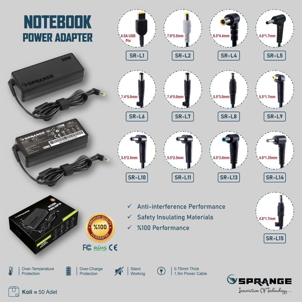 SPRANGE SR-L8 19V 4.74A 90W SAMSUNG 5.5x3.0 Notebook Adaptör