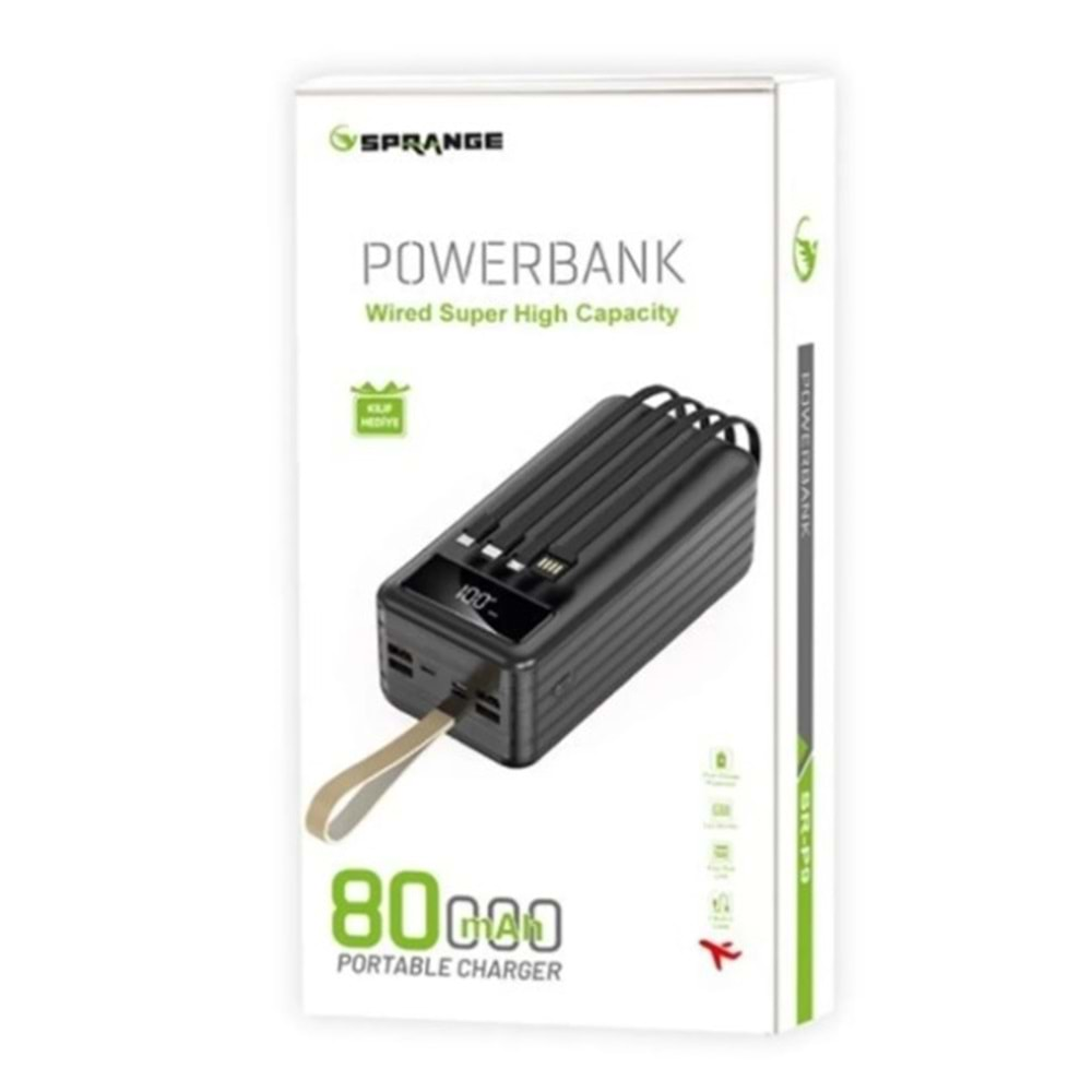 SPRANGE SR-P9 GÖSTERGELİ 4 USB 80000MAH TYPE-C MİCRO A+ SMART CHİP TECHNOLOGY POWERBANK