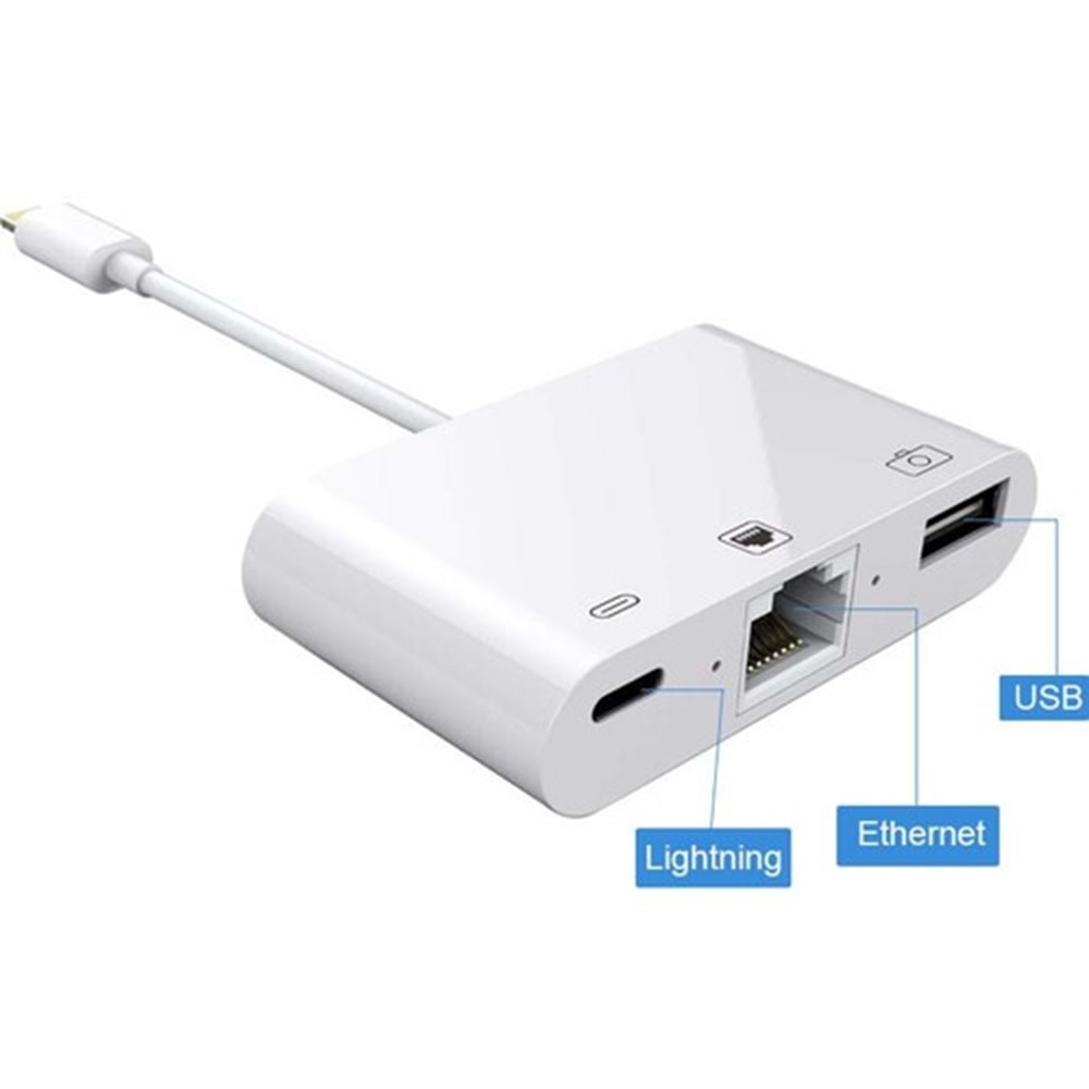 CONCORD BYL-107 LİGHTNİNG TO ŞARJ USB RJ45 USB LAN ÇEVİRİCİ 100MHZ