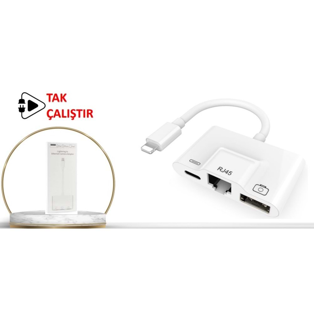 CONCORD BYL-107 LİGHTNİNG TO ŞARJ USB RJ45 USB LAN ÇEVİRİCİ 100MHZ