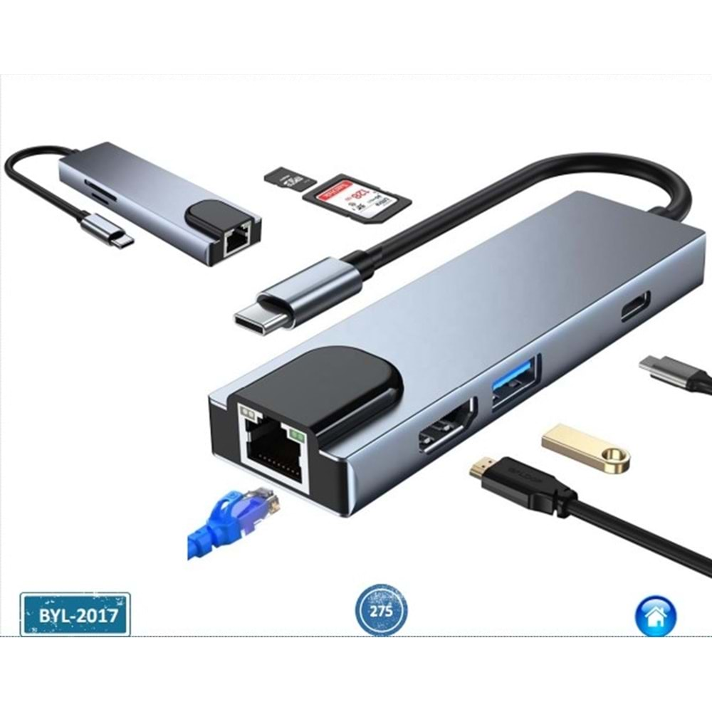 CONCORD BYL-2017 TYPE-C 2 PORT USB 2.0/3.0 HUB RJ45 USB LAN KART OKUYUCU ÇEVİRİCİ