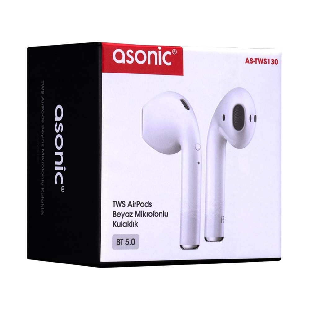 Asonic AS-TWS130 Beyaz Mobil Telefon Uyumlu Bluetooth TWS AirPods Mikrofonlu Kulaklık