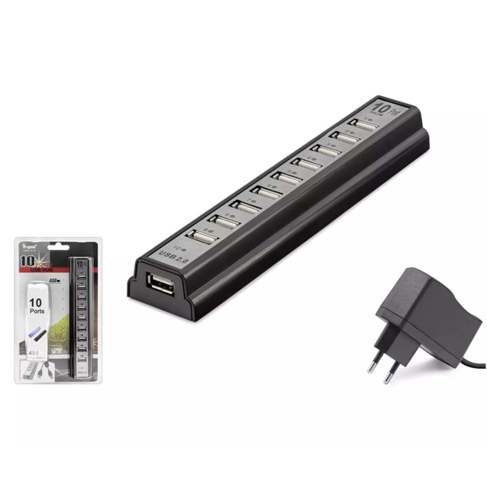 HADRON HDX7004(113) HUB USB 2.0 10 PORT USB ÇOKLAYICI ADAPTÖRLÜ