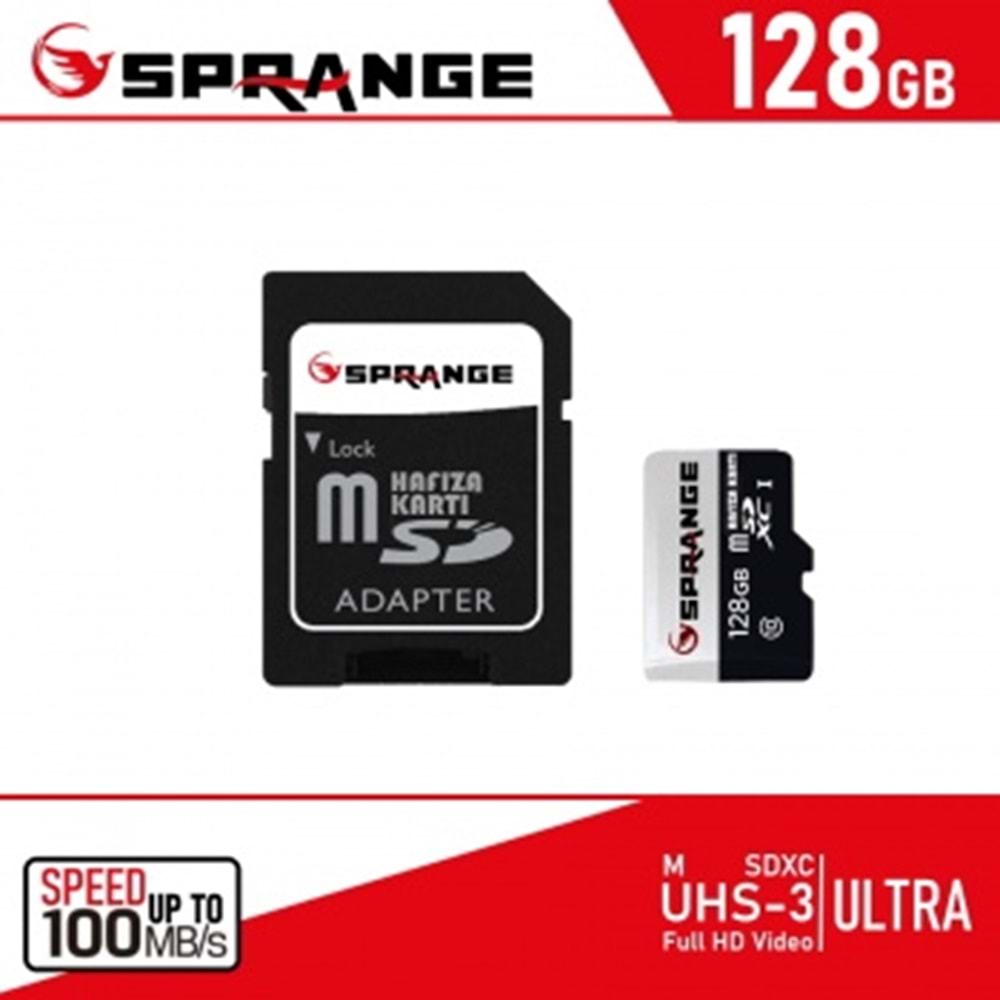 SPRANGE SM-128 Class10 128GB Micro SDXC UHS-3 4K HD Ultra Hafıza Kartı M128