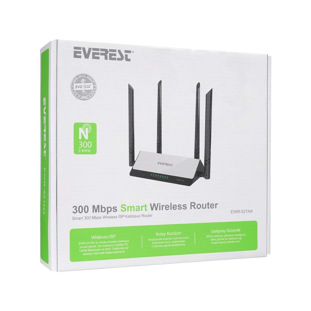 Everest EWR-521N4 Smart 4 Antenli (APP Control) 300Mbps Repeater+Access Point+Bridge Router