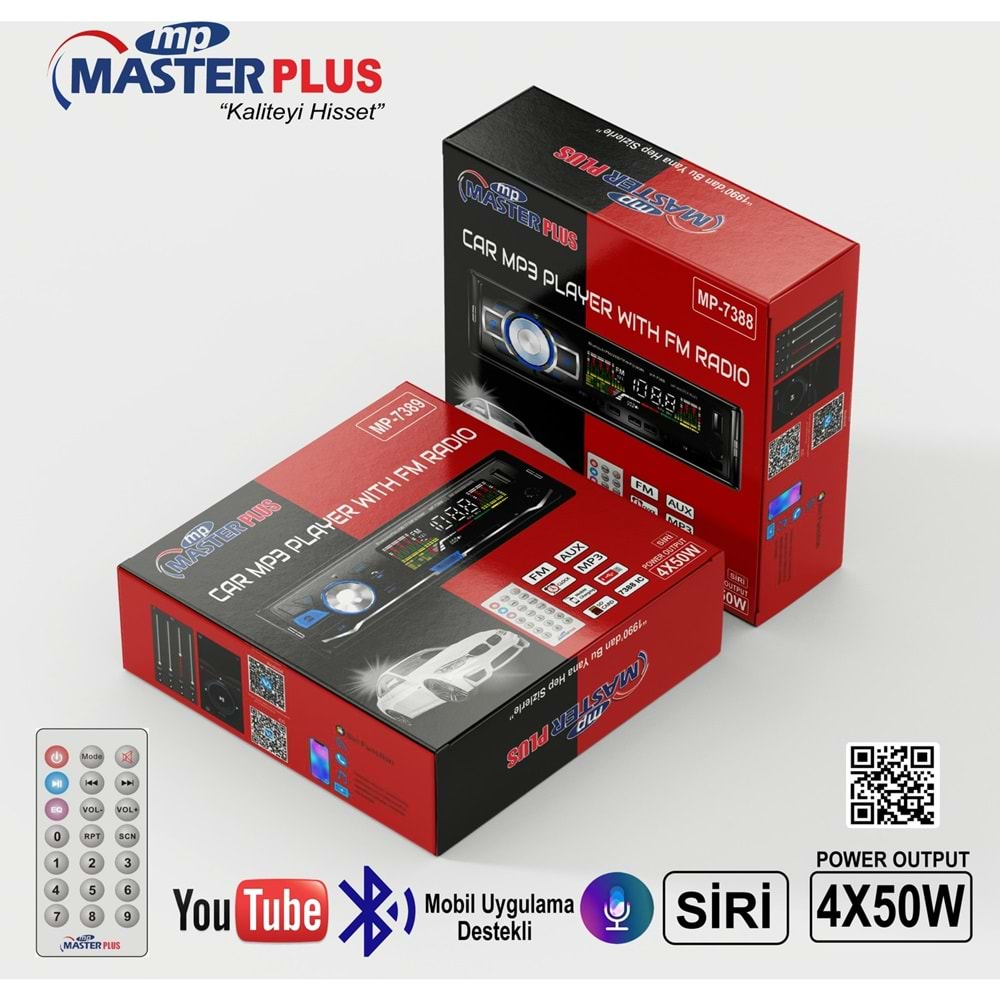 MASTER PLUS MP-7391 BLUETOOTH/FM/USB/TF/MP3 ÇALAR OTO TEYP 4X60WATT