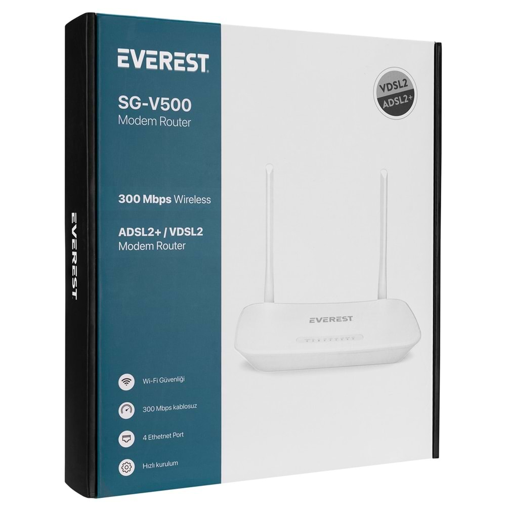 Everest SG-V500 2.4GHz 300Mbps Wi-Fi ADSL2+/VDSL2 2*5dBi Antenli Kablosuz Modem Router