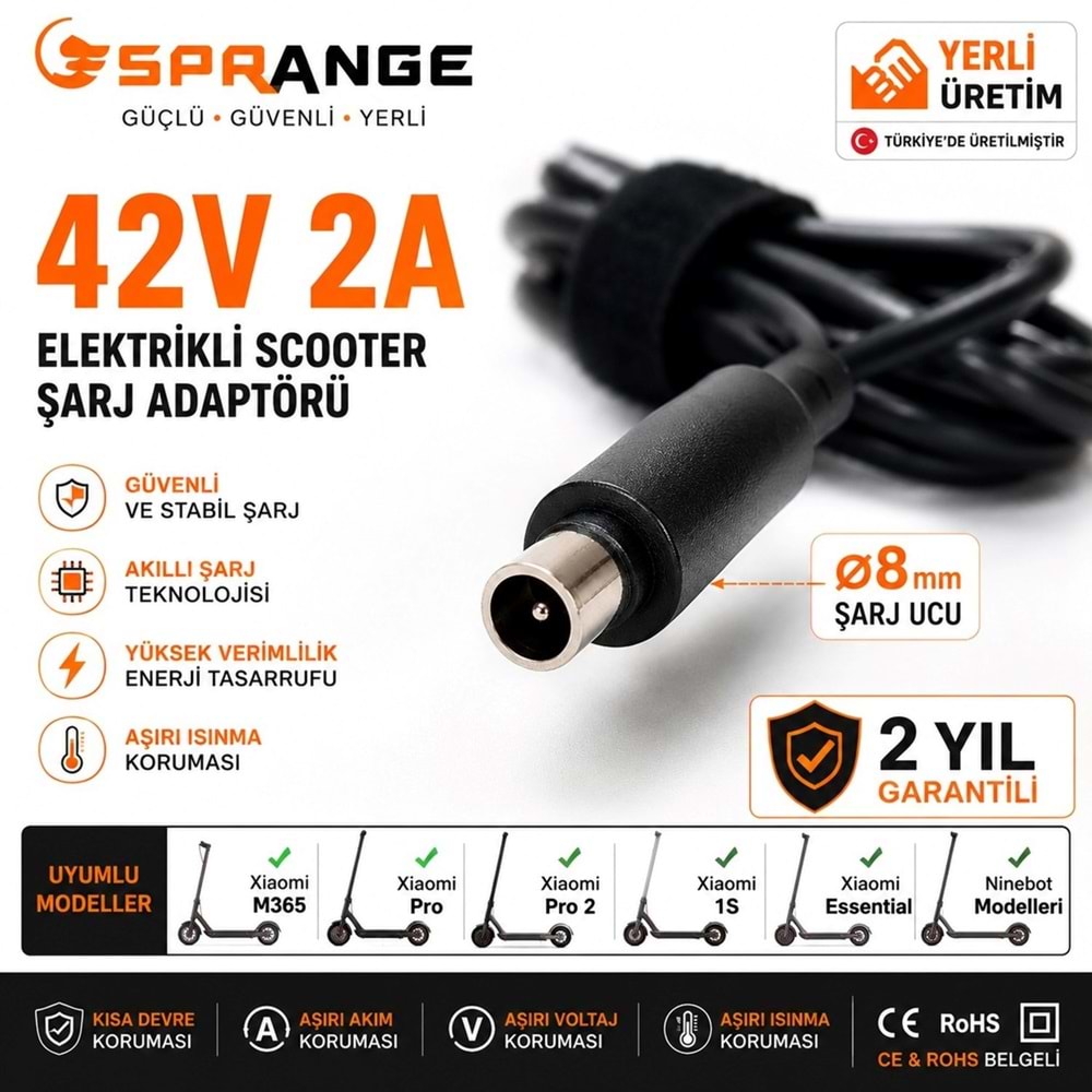 SPRANGE SR-L34 42V 2A Hoverboard Xiaomi Modelleri Scooter Adaptör
