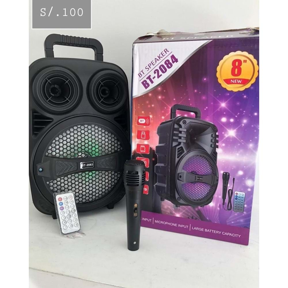 TELSAN BT-2084 SD/USB/FM 8inc 20W 2400MAH KARAOKE MİKROFONLU BLUETOOTH RGB IŞIKLI MÜZİK KUTUSU