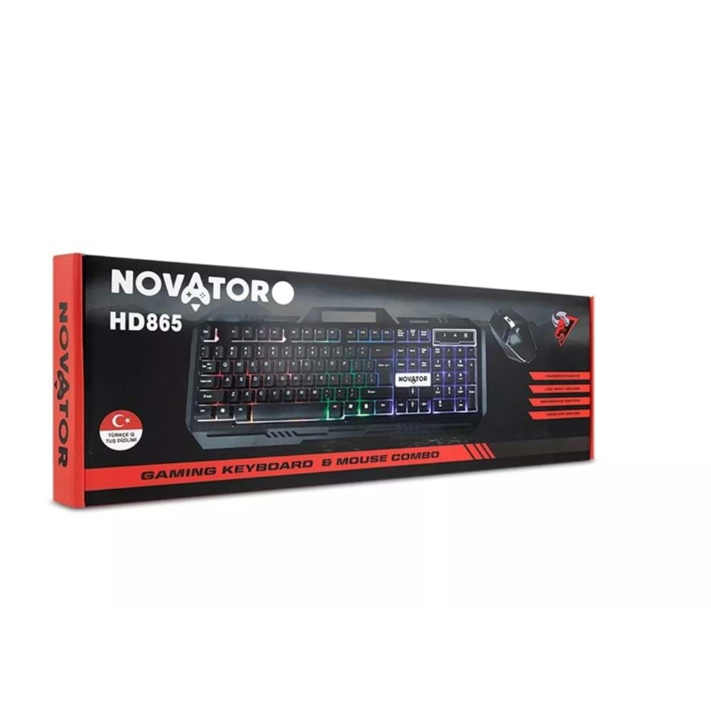 NOVATOR HD865 USB TÜRKÇE Q KABLOLU OYUNCU IŞIKLI KLAVYE MOUSE SET