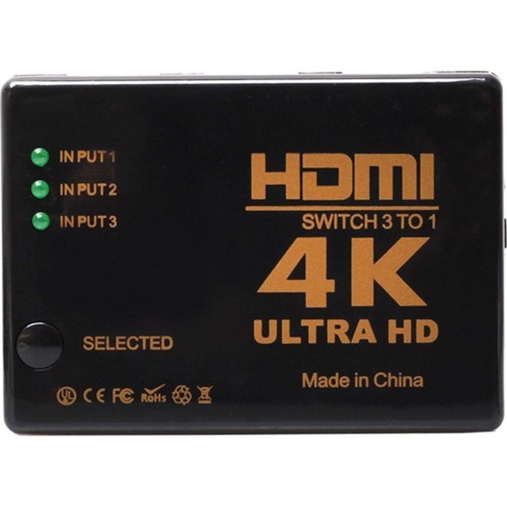 TELSAN HS3K 3 Port 4Kx2K ULTRA HD Kablolu HDMİ Switch Çoklayıcı Çoğaltıcı Splitter 3 Giriş 1 Çıkış