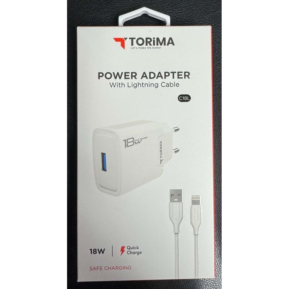 TORİMA C18L QUİCK HIZLI ŞARJ 18W 3A İPHONE LİGHTNİNG ŞARJ ALETİ