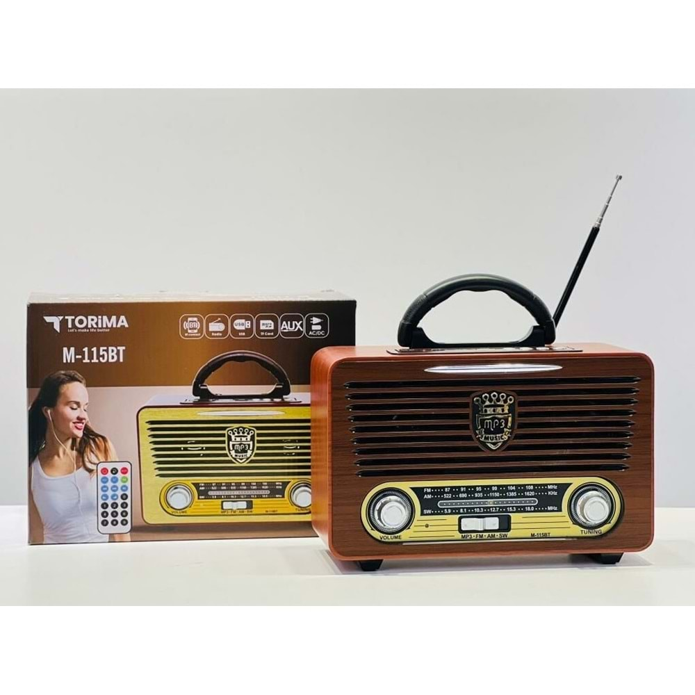 TORİMA M-115BT USB/MİCROSD/FM BLUETOOTH KUMANDALI NOSTALJİK RADYO MÜZİK KUTUSU