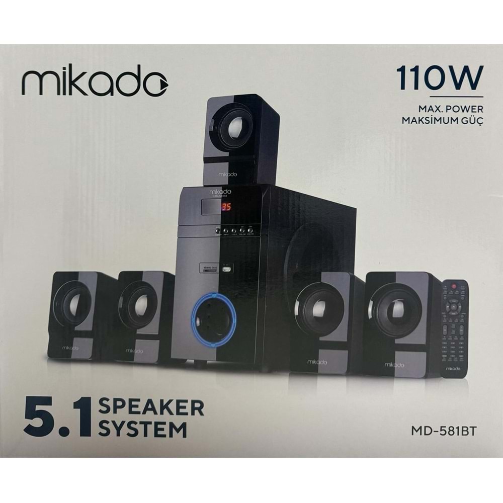 Mikado MD-581BT 5+1 Usb+SD+FM 110W Destekli Multimedia Bluetooth Speaker