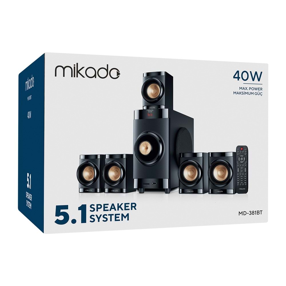 Mikado MD-381BT 5+1 Usb+SD+FM 40W Destekli Multimedia Bluetooth Speaker
