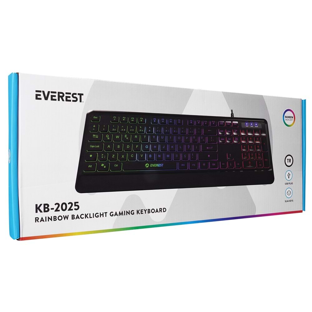 Everest KB-2025 Siyah USB Rainbow Backlight Membrane Gaming Oyuncu Klavye
