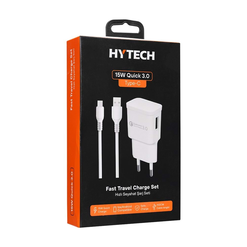 Hytech HY-XT55T 15W Quick 3.0 Type USB-C Beyaz Kablo + Ev Şarj Adaptör