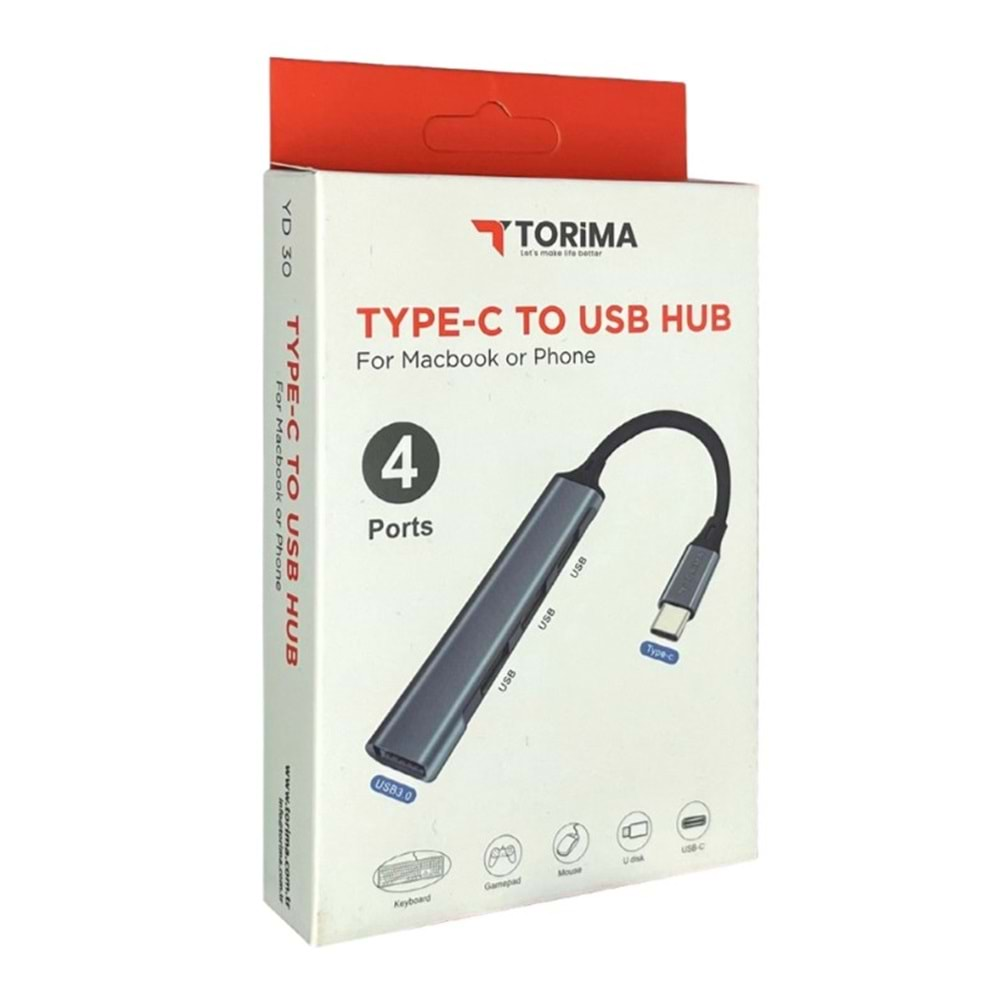 TORİMA YD-30 TYPE-C TO USB 3.0 4 PORT 30CM USB ÇOKLAYICI YD 30