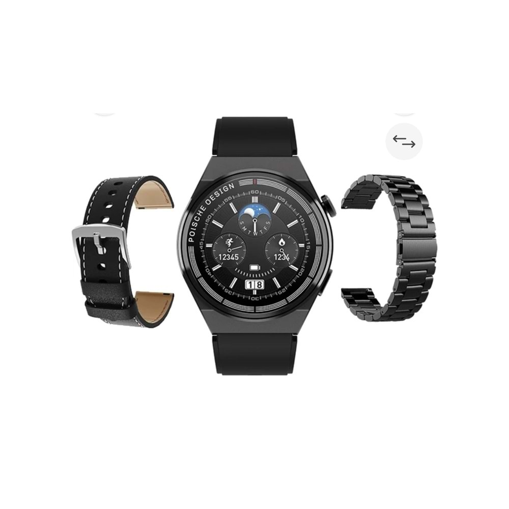 TELSAN G3 Max Poische Design Metal/Deri Kordon 46MM NFC/Siri/Takip Özellikli Premium Akıllı Saat (3 KORDON)