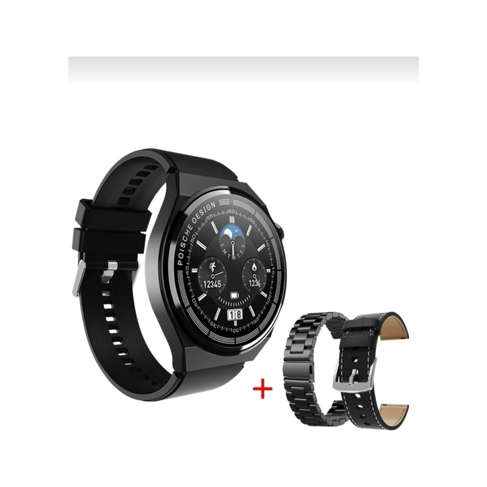 TELSAN G3 Max Poische Design Metal/Deri Kordon 46MM NFC/Siri/Takip Özellikli Premium Akıllı Saat (3 KORDON)