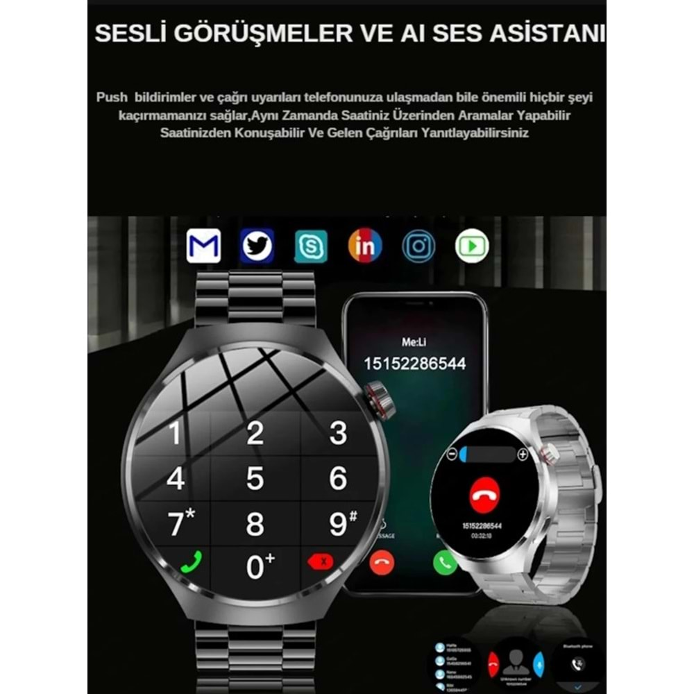 TELSAN RW-32 Watch 4 Pro Plus Amoled Ekran Akıllı Saat Deri+Metal+Silikon Kordon (3 KORDON)